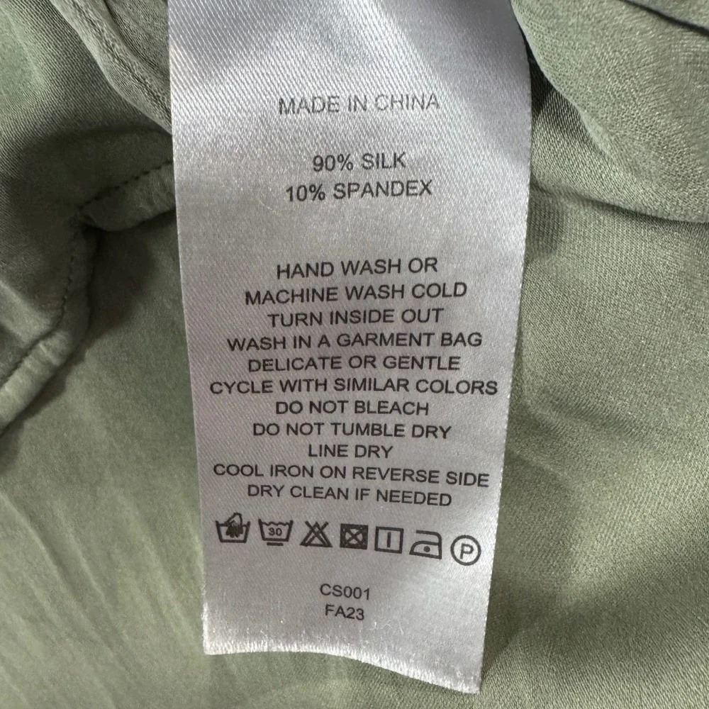 Quince Washable Stretch Silk Notch Collar Blouse Moss Green Womens S Luxury